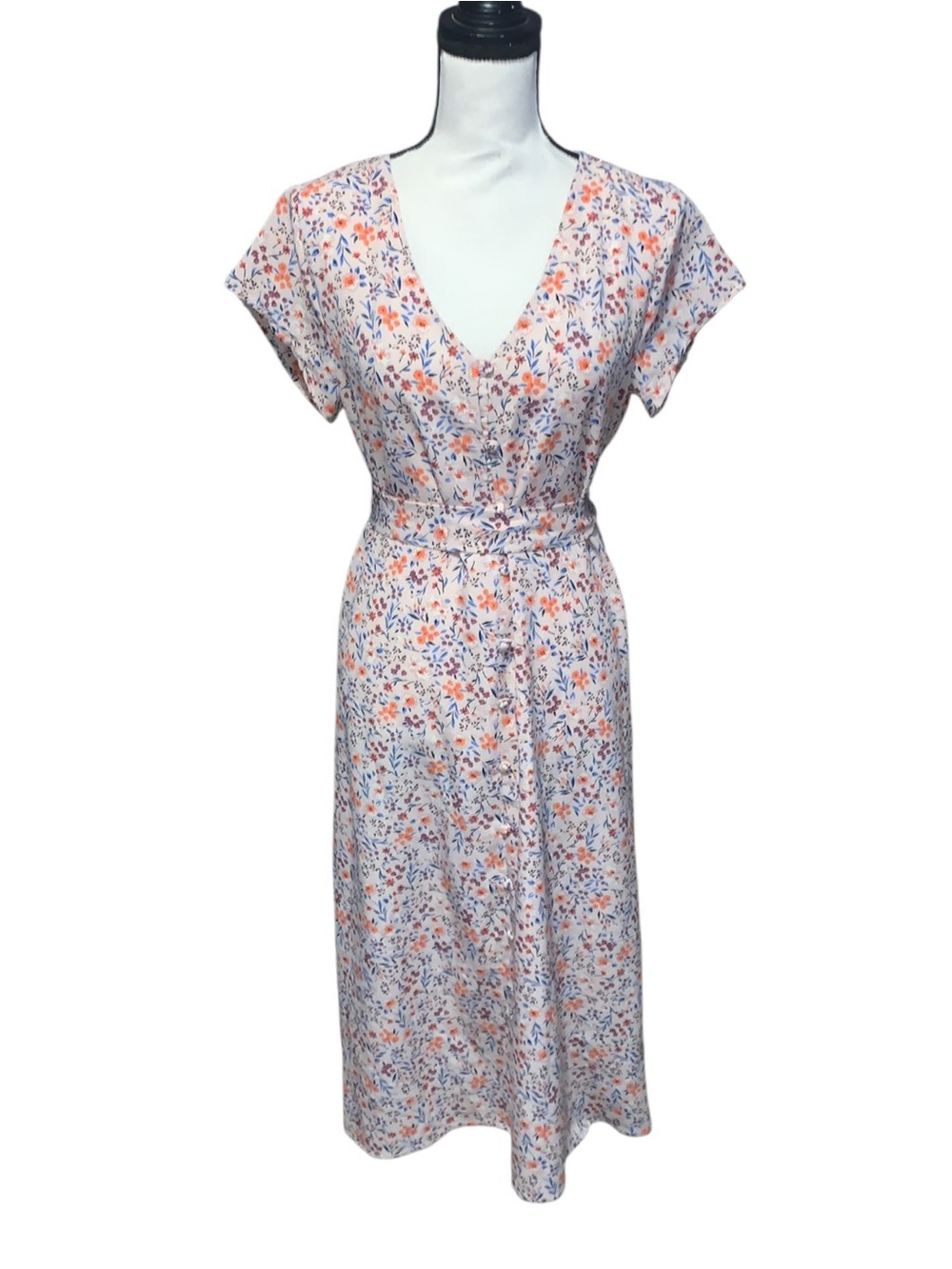 Studio B by Bobeau Floral Button Up Midi Maxi Dress V-neck Short Sleeve